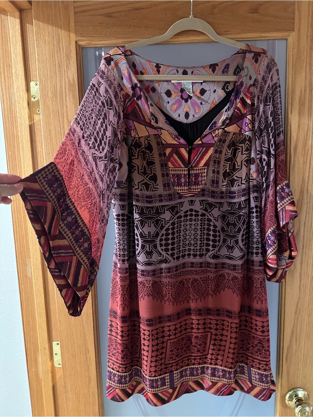 Diane Von Furstenberg Red Orange Purple Printed Silk Tunic Dress - Picture 7 of 7